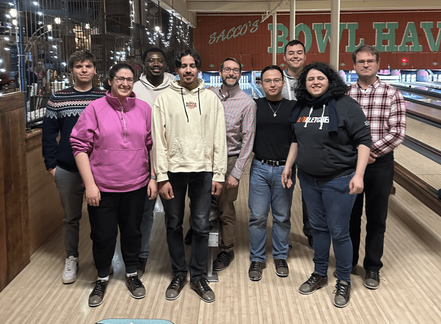 Students, alumni, faculty, and staff of the Cybersecurity & Public Policy program at Tufts University gathered at Sacco's Bowl Haven in Somerville on December 10, 2024.